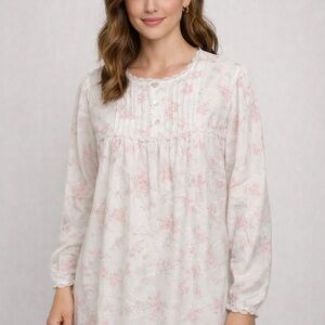 Vintage Miss Elaine White and Pink Floral Chemise nightgown